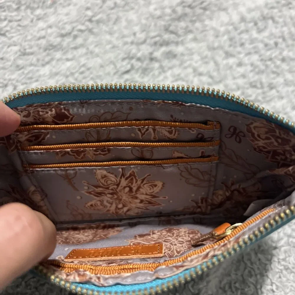 Hobo leather phone wallet wristlet turquoise